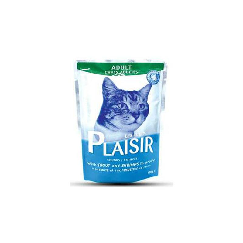 PLAISIR Vlažna hrana za mačke, Pastrmka i škampi, 100g