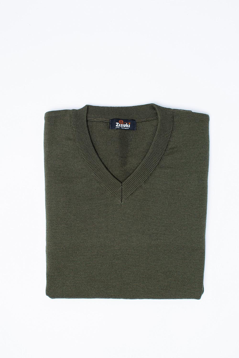 Zisuki Muški pulover, V izrez, Maslina