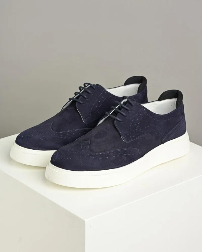 Muške  kožne cipele 229, Debeli đon, Teget