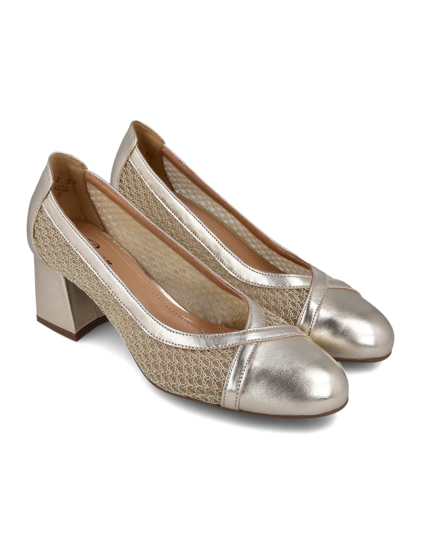 Paar Ženske kožne cipele na štiklu 52611-12, Zlatne boje