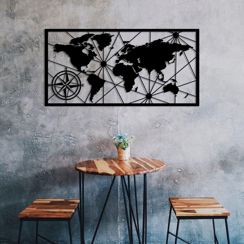 Wallity Zidna dekoracija World Map 2, 100x50cm, Crna