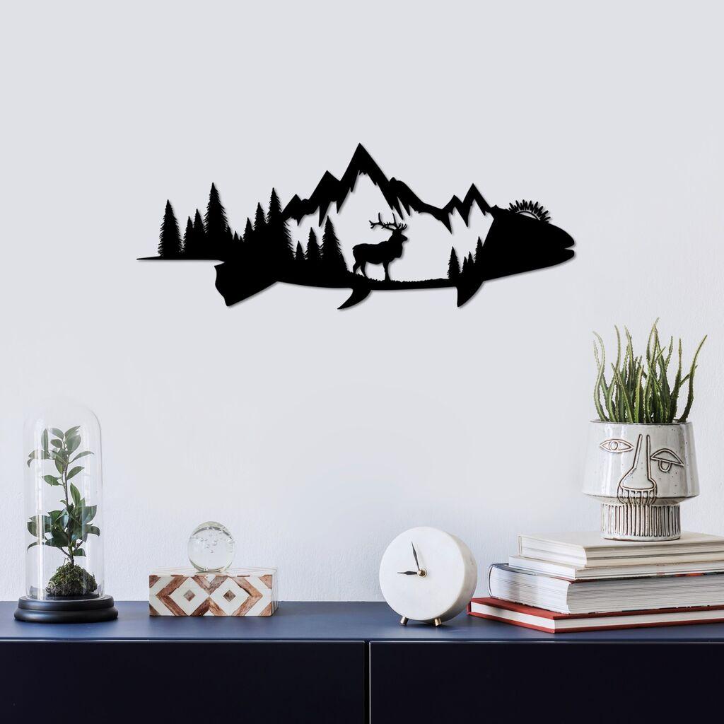 Wallity Zidna dekoracija Mountain And Deer, 70x26cm, Crna
