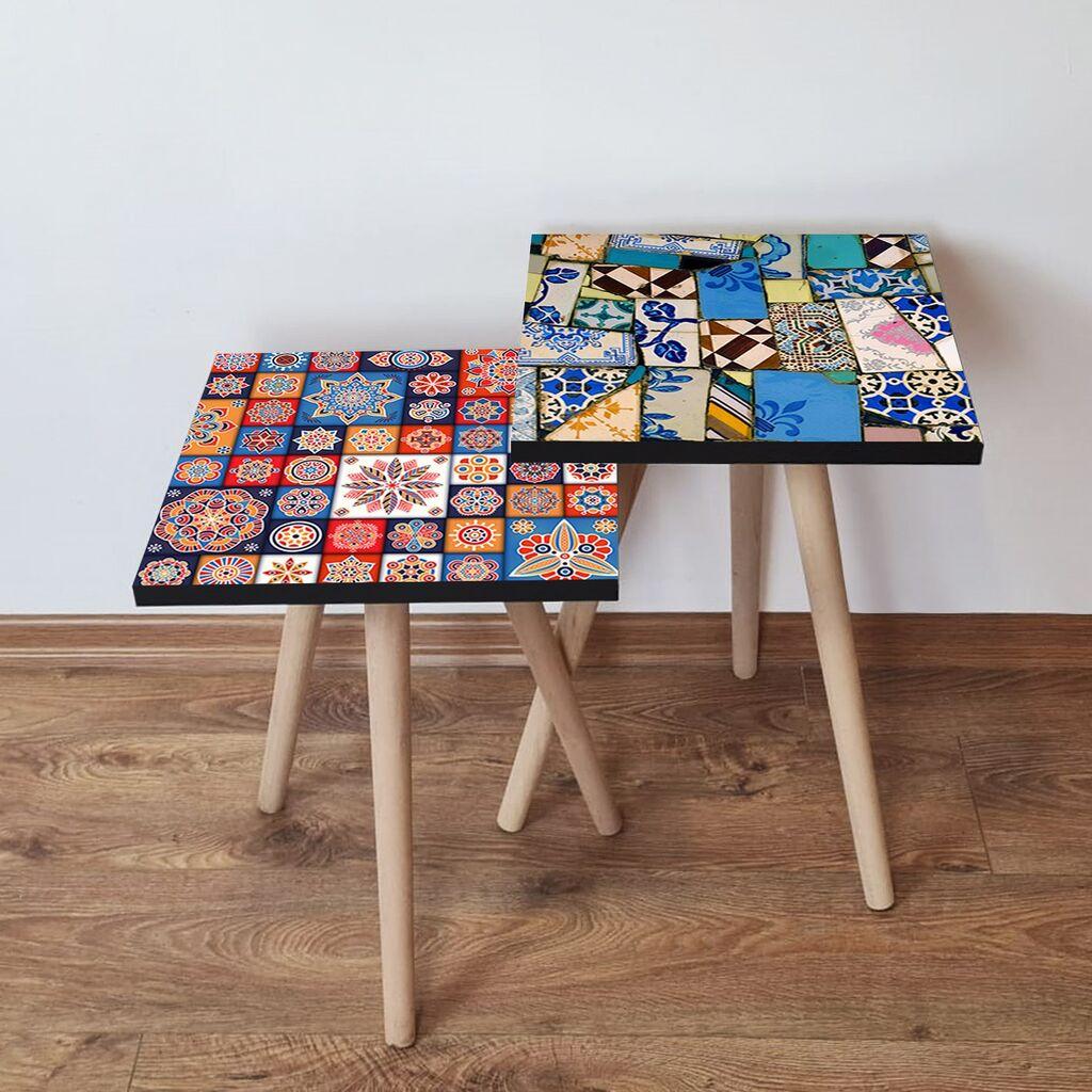 Hanah Home Set klub stočića 2Shp25, 2 komada, Šareni