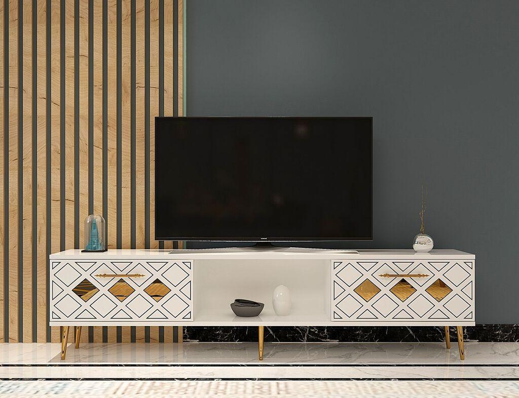 Hanah Home TV Komoda Dome, 150x40,6x29,6 cm, Belo-Zlatne boje