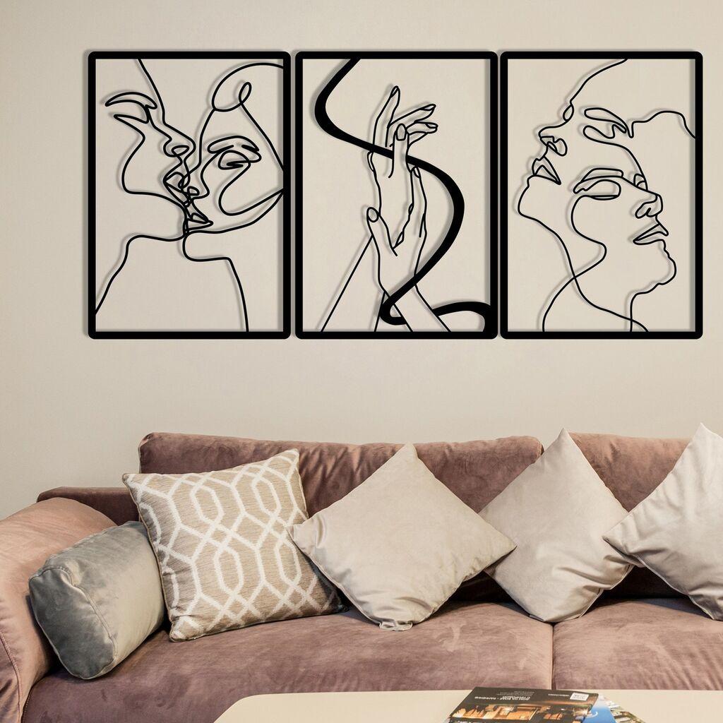 Wallity Metalna zidna dekoracija sa dezenom lica 109x50 cm crna