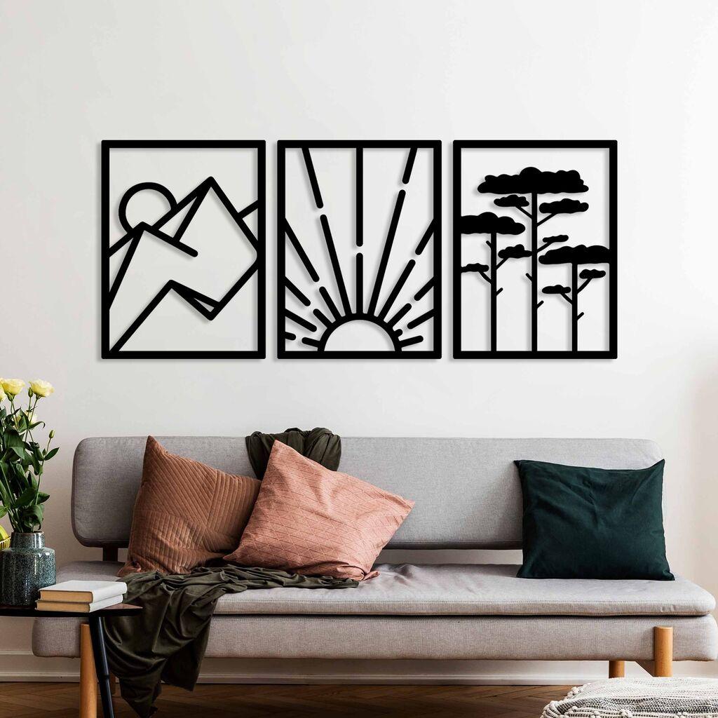 Wallity Set zidnih dekoracija Vista Trio B, 56x42 cm 1.5 mm, 3 komada, Crna