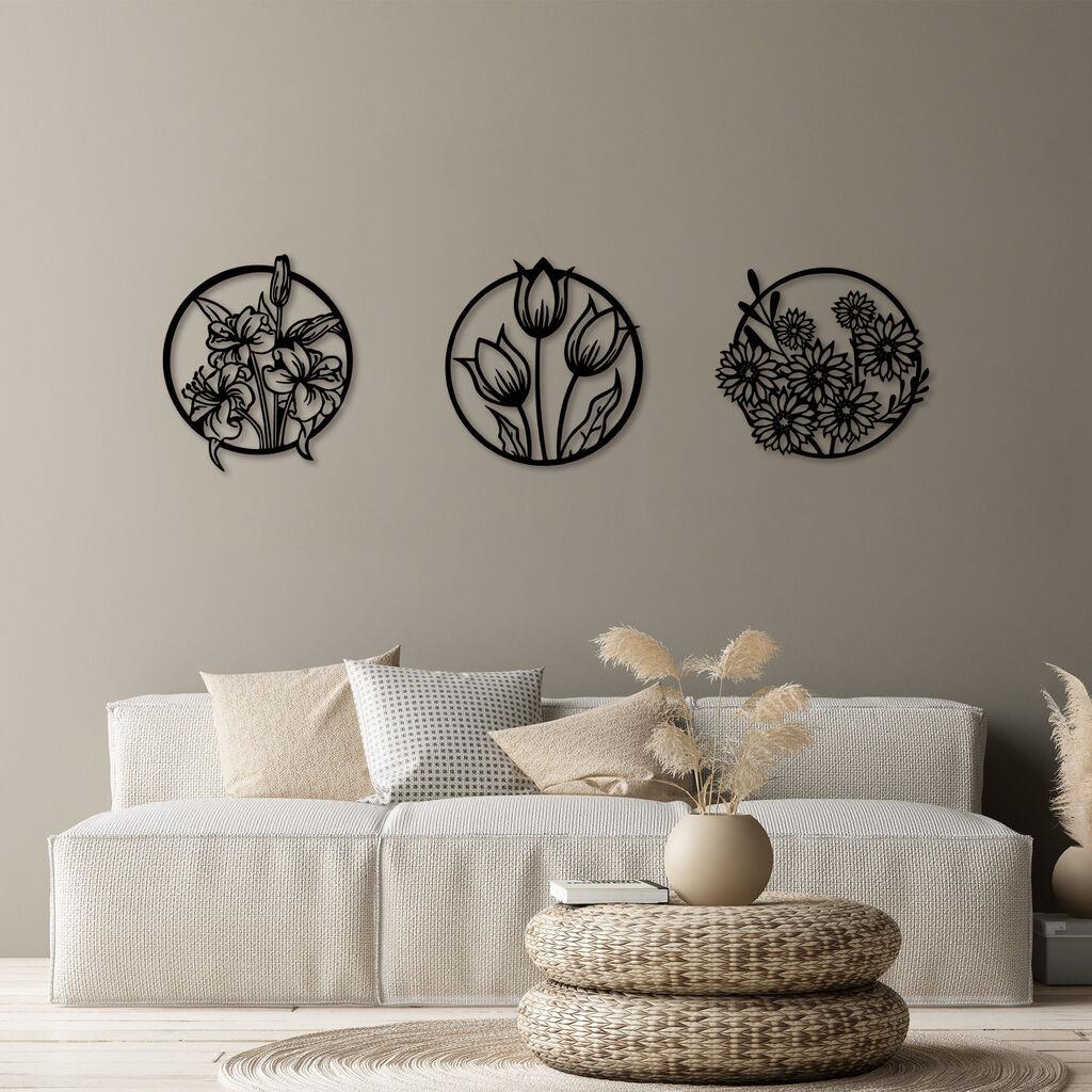 Wallity Zidna dekoracija Flowers - 273 M, 50 x 57 cm,  Crna