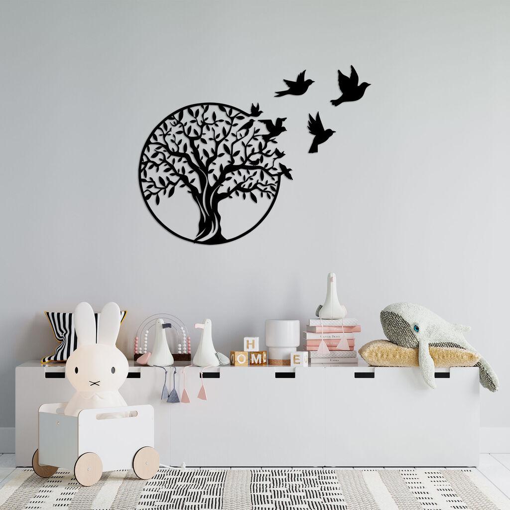 Wallity Zidna dekoracija Tree And Birds, 61x56cm, Crna
