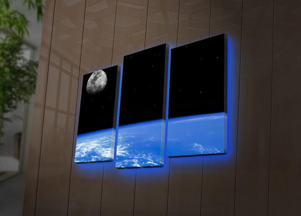 Wallity Slika zemlje sa LED osvetljenjem u tri dela 66x45 cm