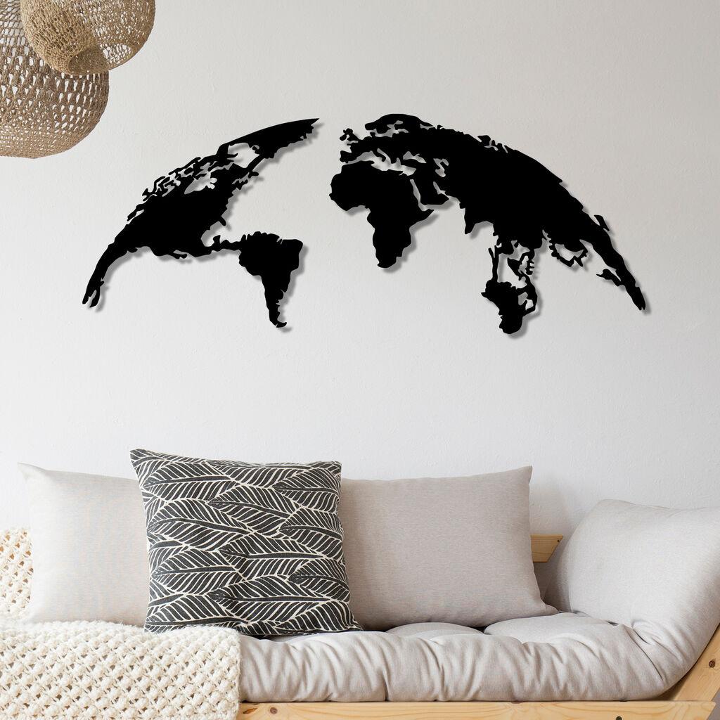 Wallity Zidna dekoracija World Map, 150x59cm, Crna