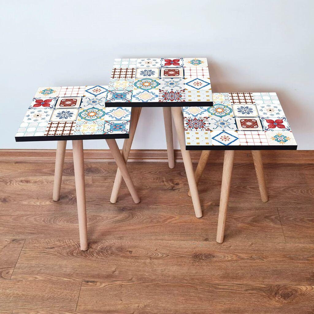 Hanah Home Set klub stočića 3Shp398, 3 komada, Šareni