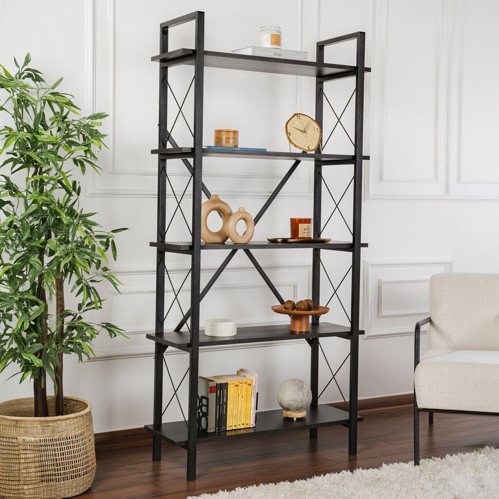 Nordure Polica za knjige Elysian, 90x180x33.5 cm, Crna