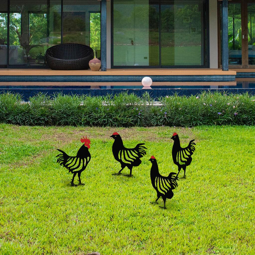 Aberto Design Chicken Family4 Dekorativni baštensk set, Crno-Crveni
