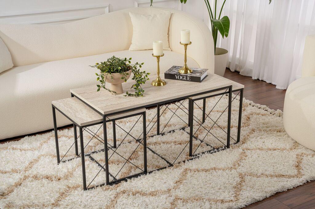 Hanah Home Set klub stolova Defne, Krem-crni