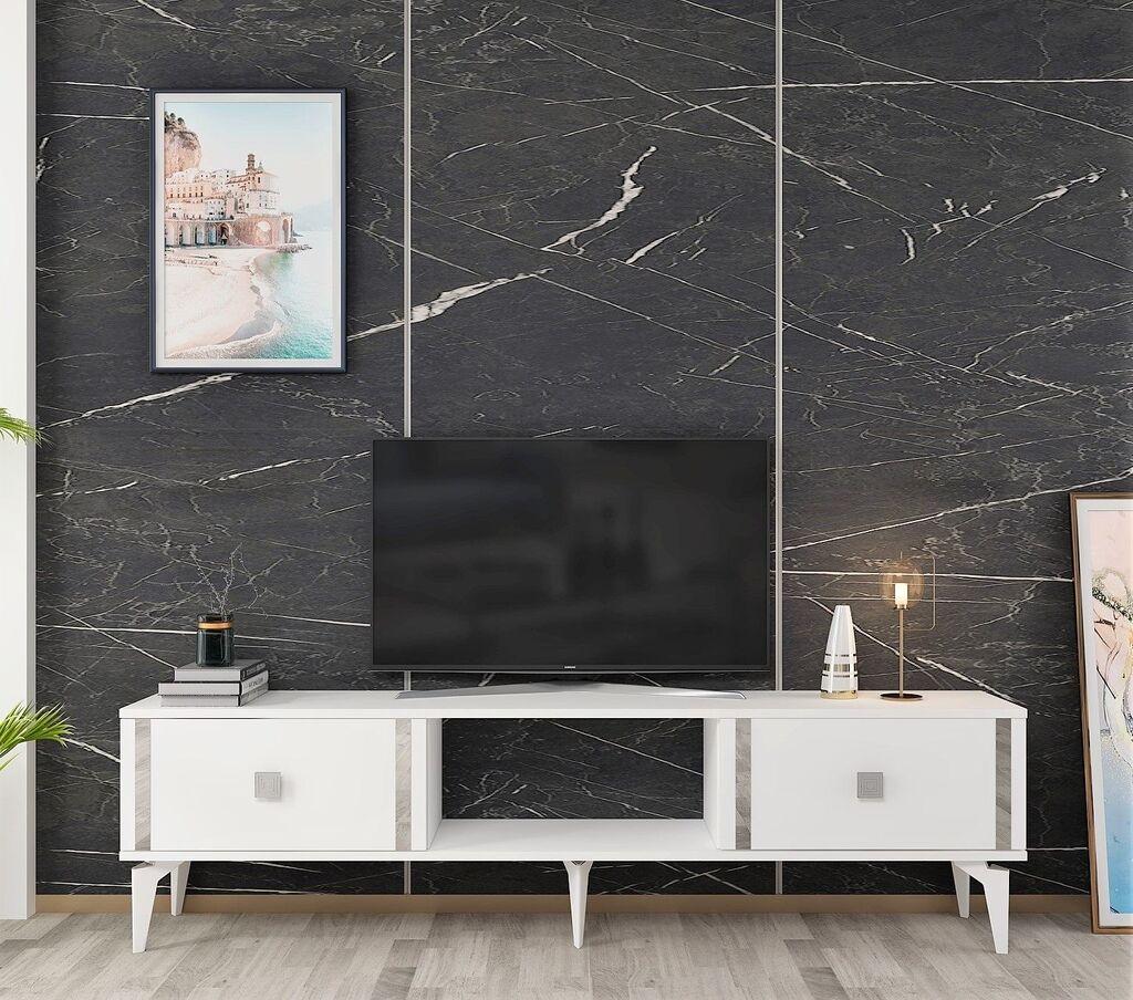 Hanah Home TV Komoda Doruk, 150x44,6x29,6 cm, Belo-Srebrne boje