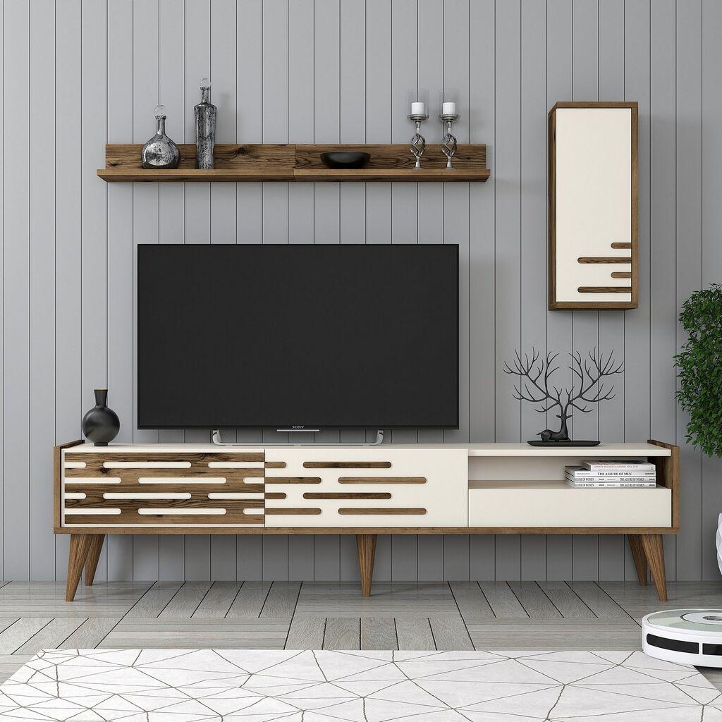 Hanah Home TV komoda sa policama Valensiya, 180 cm, Krem-orah