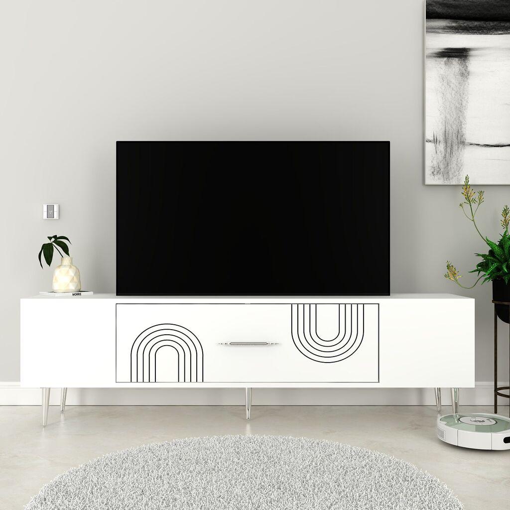 Hanah Home TV Komoda Dekol2, 150x48,2x29,6 cm, Belo-Srebrne boje