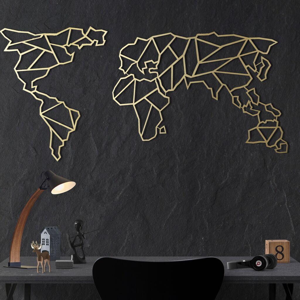 Wallity Zidna dekoracija World Map, 60x120cm, Zlatne boje