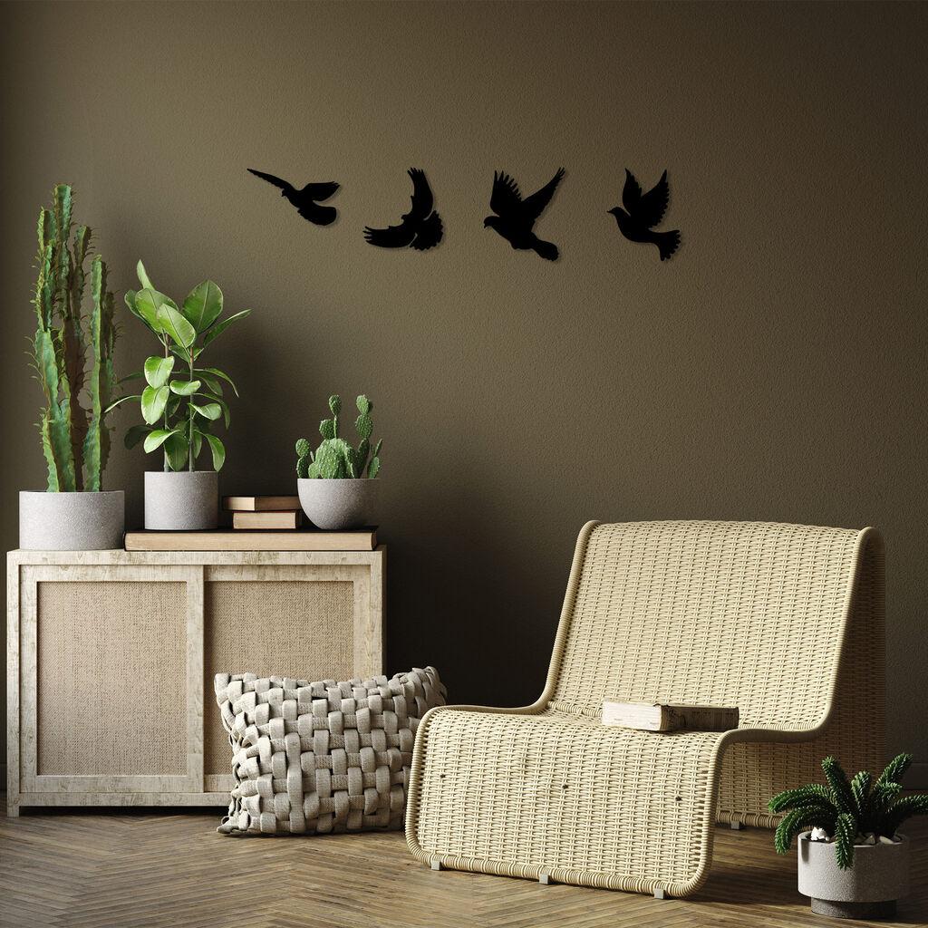 Wallity Set zidnih dekoracija Pigeons-293, 13x22cm to 19x22cm, 1mm, 4 komada, Crna