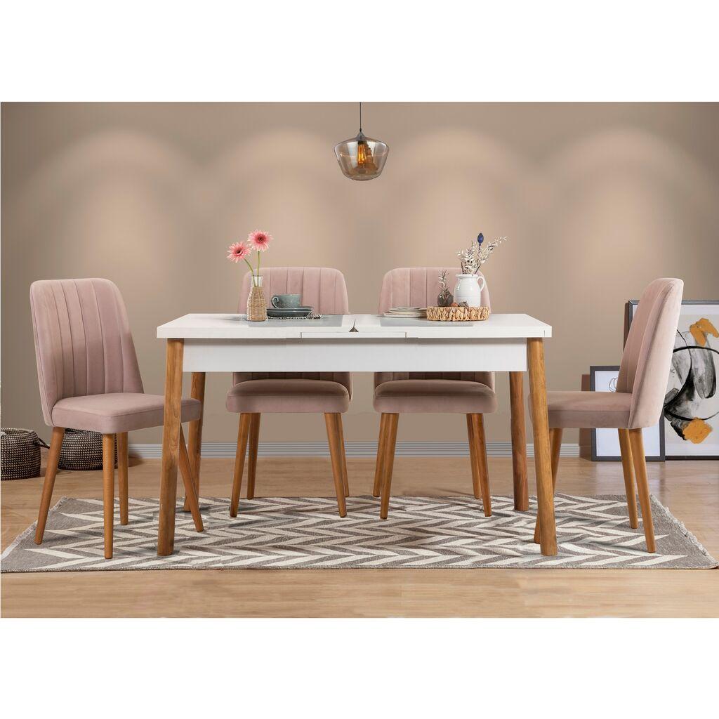 Hanah Home Set Trpezarijski sto i 4 trpezarijske stolice Santiago White Stone, Ružičasti
