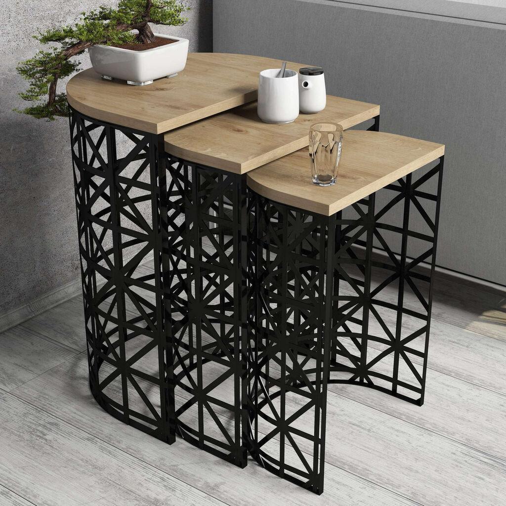 Hanah Home Set klub stočića Stil Metal Ferforje, 3 komada, Hrast