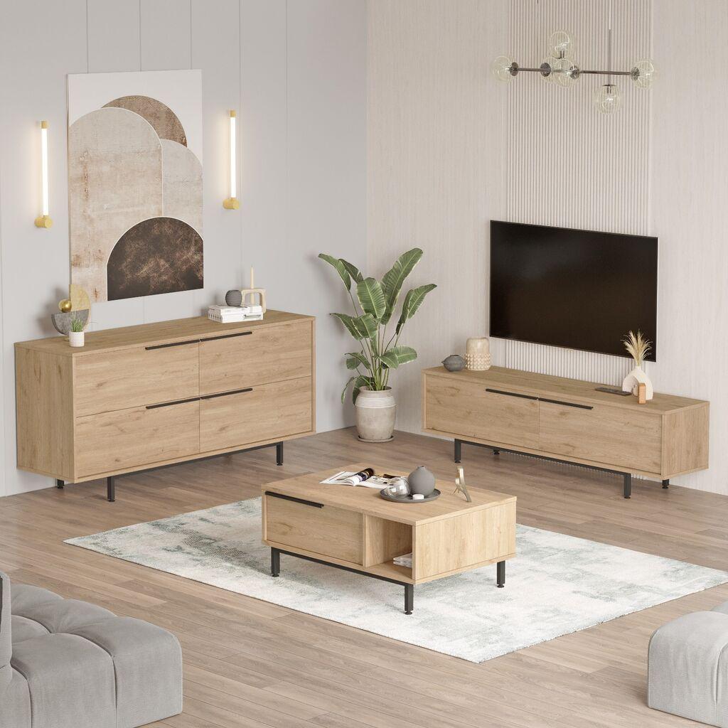 Hanah Home Set nameštaja za dnevnu sobu ON20-S, Boje hrasta
