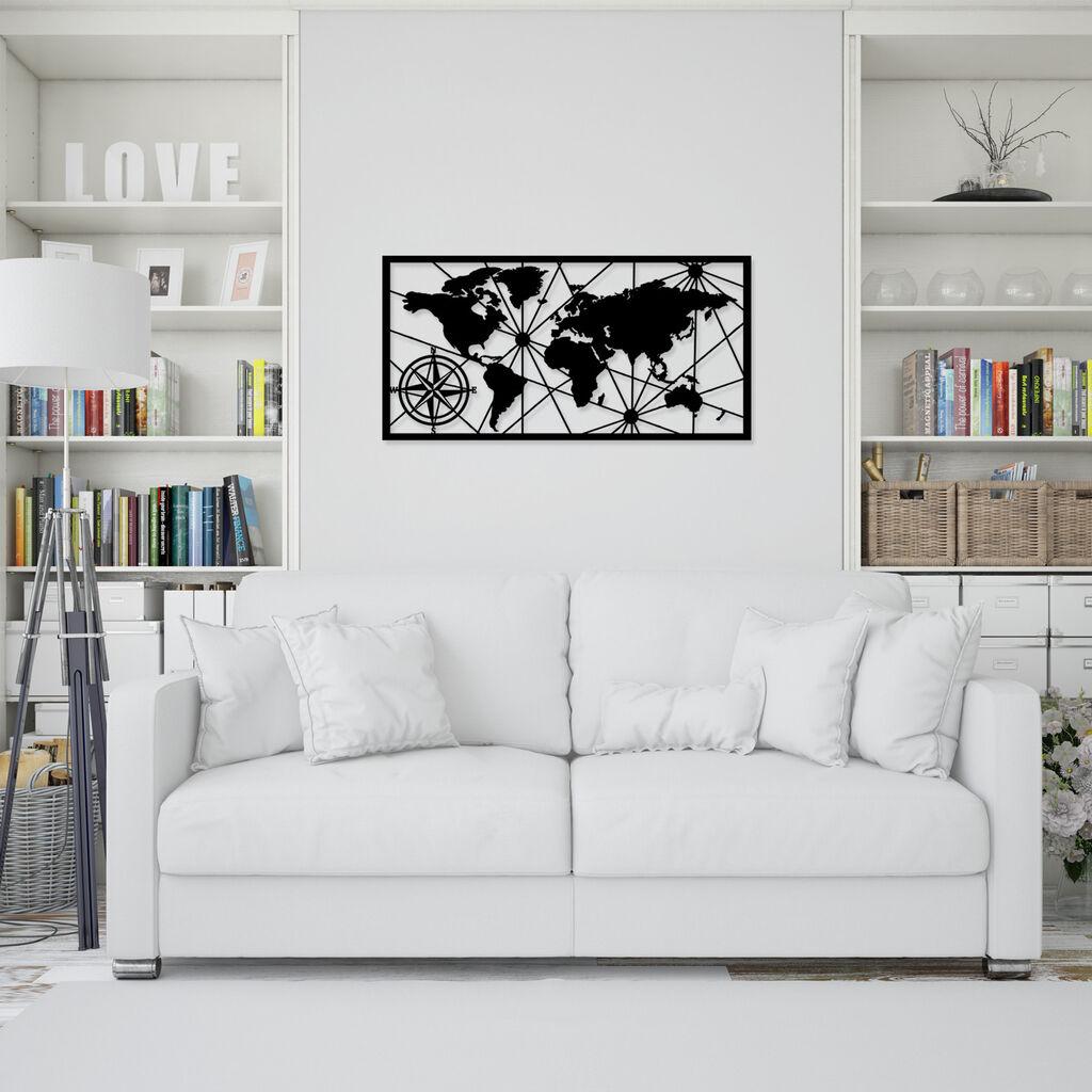 Wallity Zidna dekoracija World Map Medium, 100x50 cm, 1.2mm, Crna