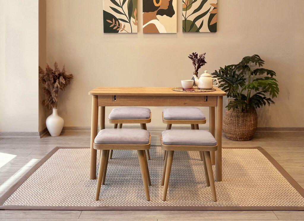 Hanah Home Set Trpezarijski sto i 4 trpezarijske stolice Vina Mini 05 0701, Svetlosivi