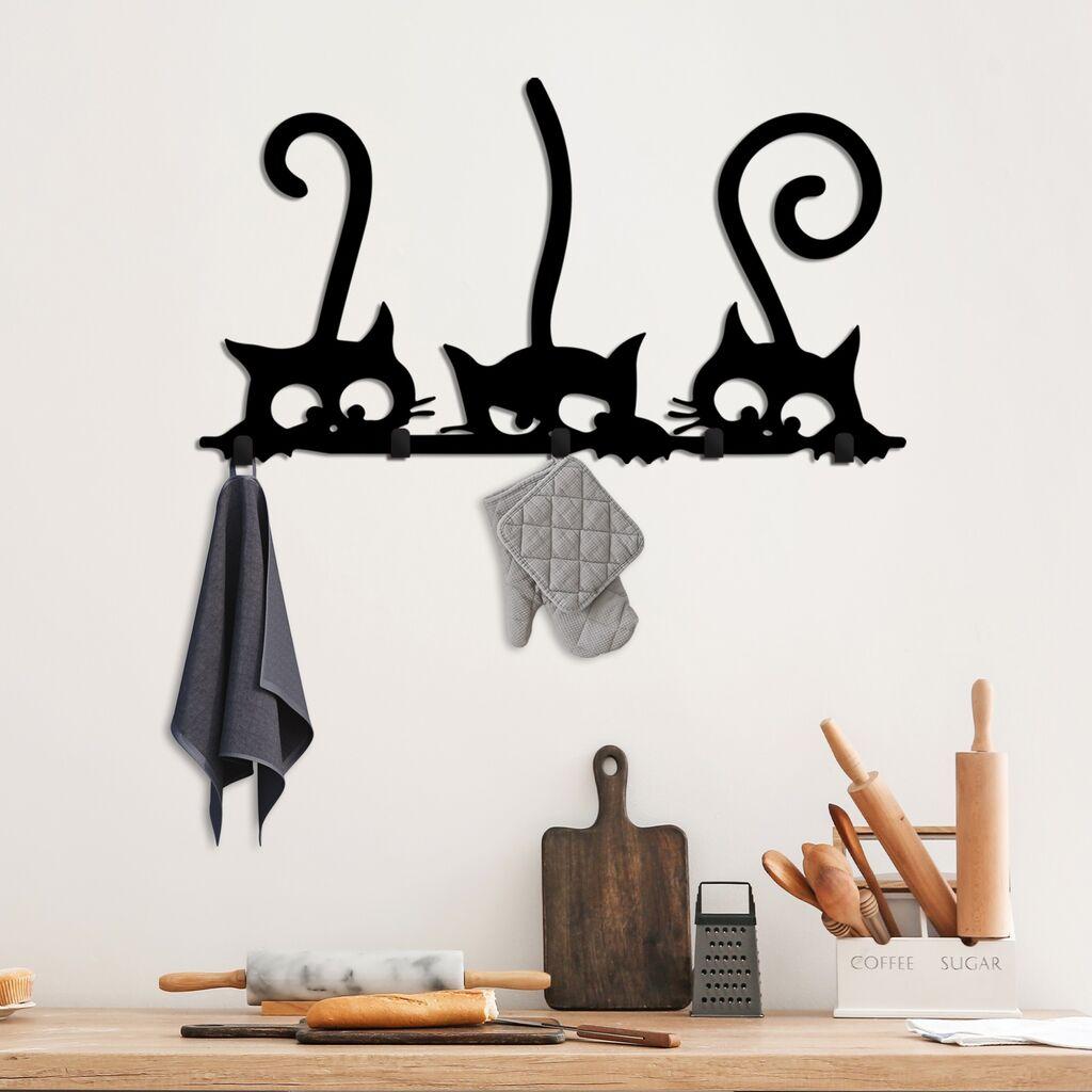 Wallity Zidna vešalica Hidden Cats, 60x37x2cm, Crna