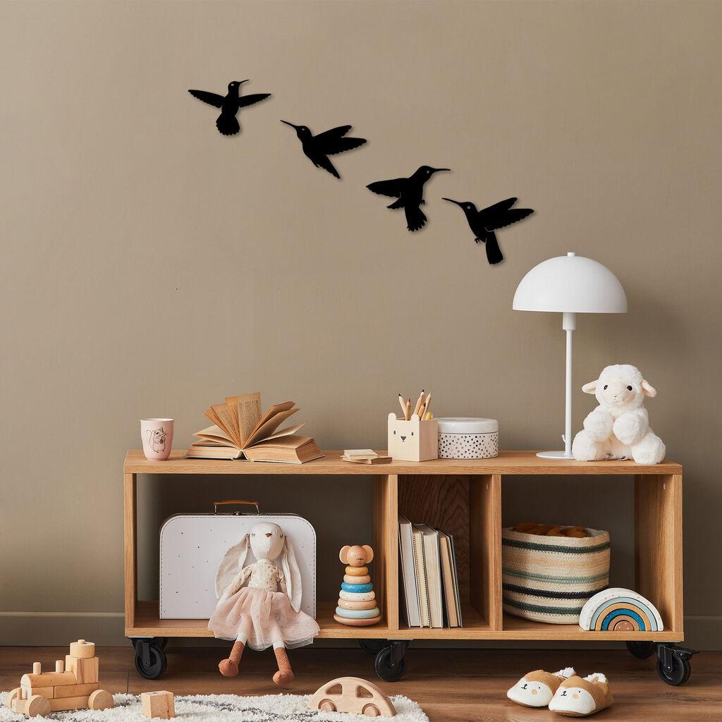 Wallity Set zidnih dekoracija Birds-292, 13-15 cm, 1 mm, 4 komada, Crna
