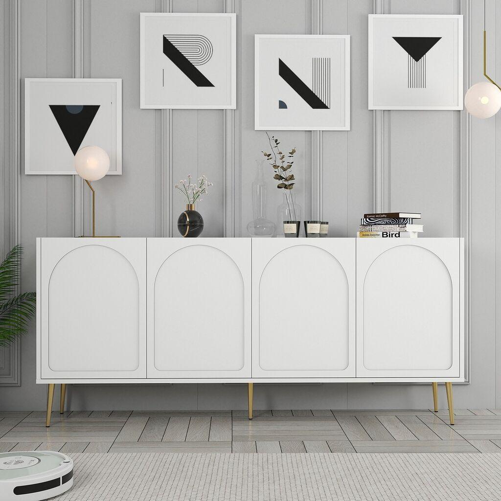Hanah Home Konzola Lyon 80, 180x80x35 cm, Belo-zlatne boje