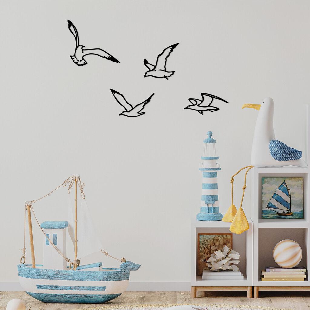 Wallity Set zidnih dekoracija Birds Sorty-443, 4 komada, Crna