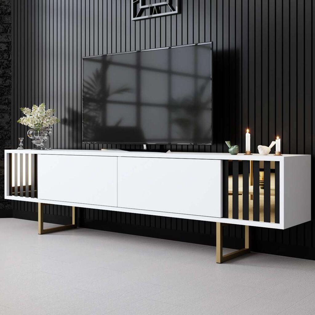 Hanah Home TV Komoda Gold Line, 180x48x30 cm, Belo-Zlatne boje