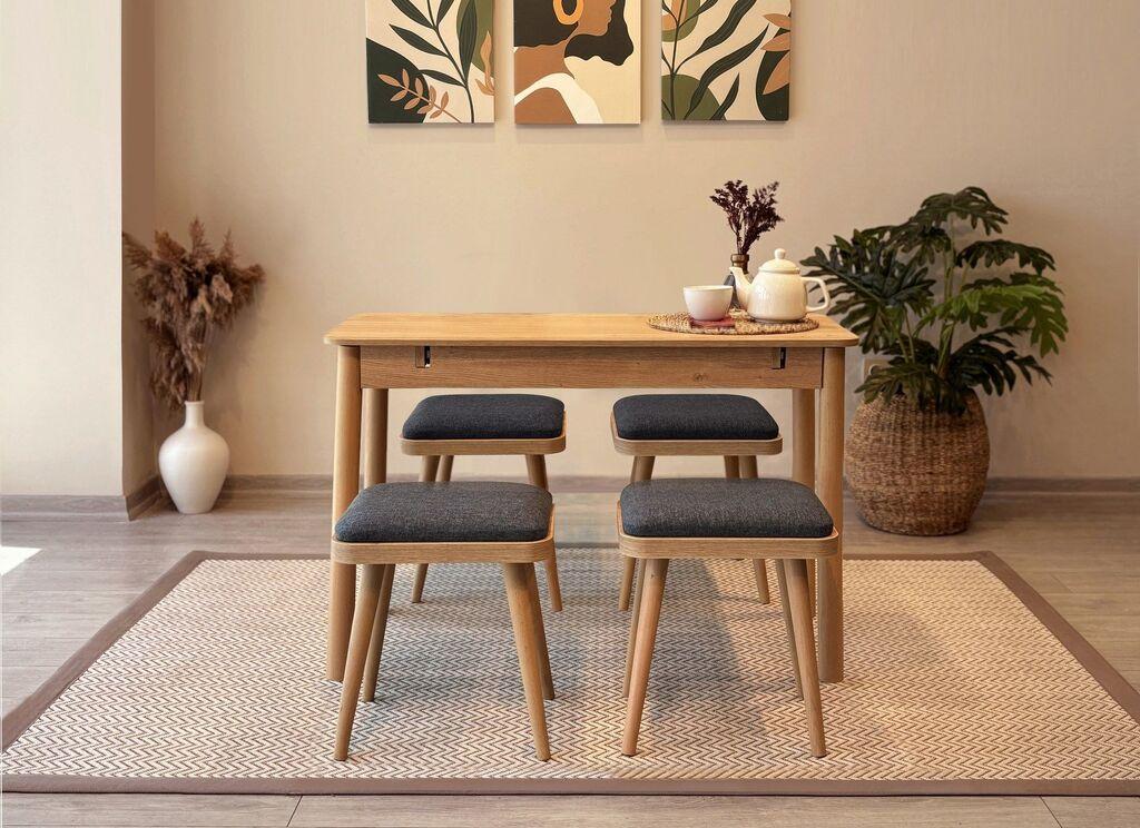 Hanah Home Set Trpezarijski sto i 4 trpezarijske stolice Vina Mini 05 1053, Crni