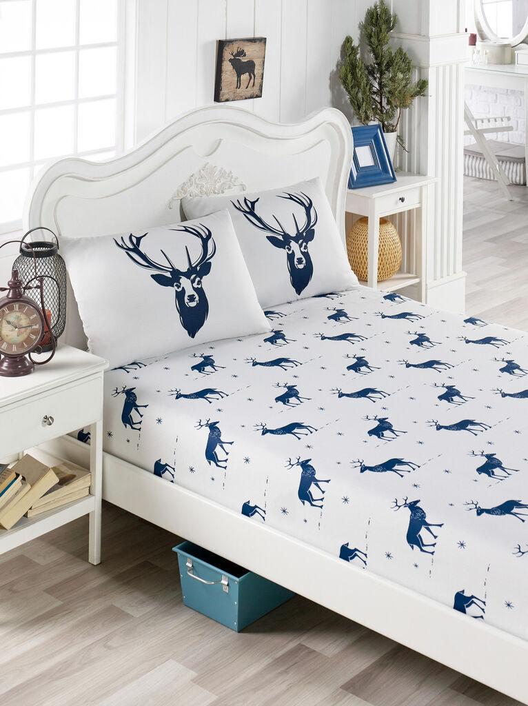 L'essentiel Maison Set čaršaf i 2 jastučenice Geyik, 160x200+20 cm, Belo-teget