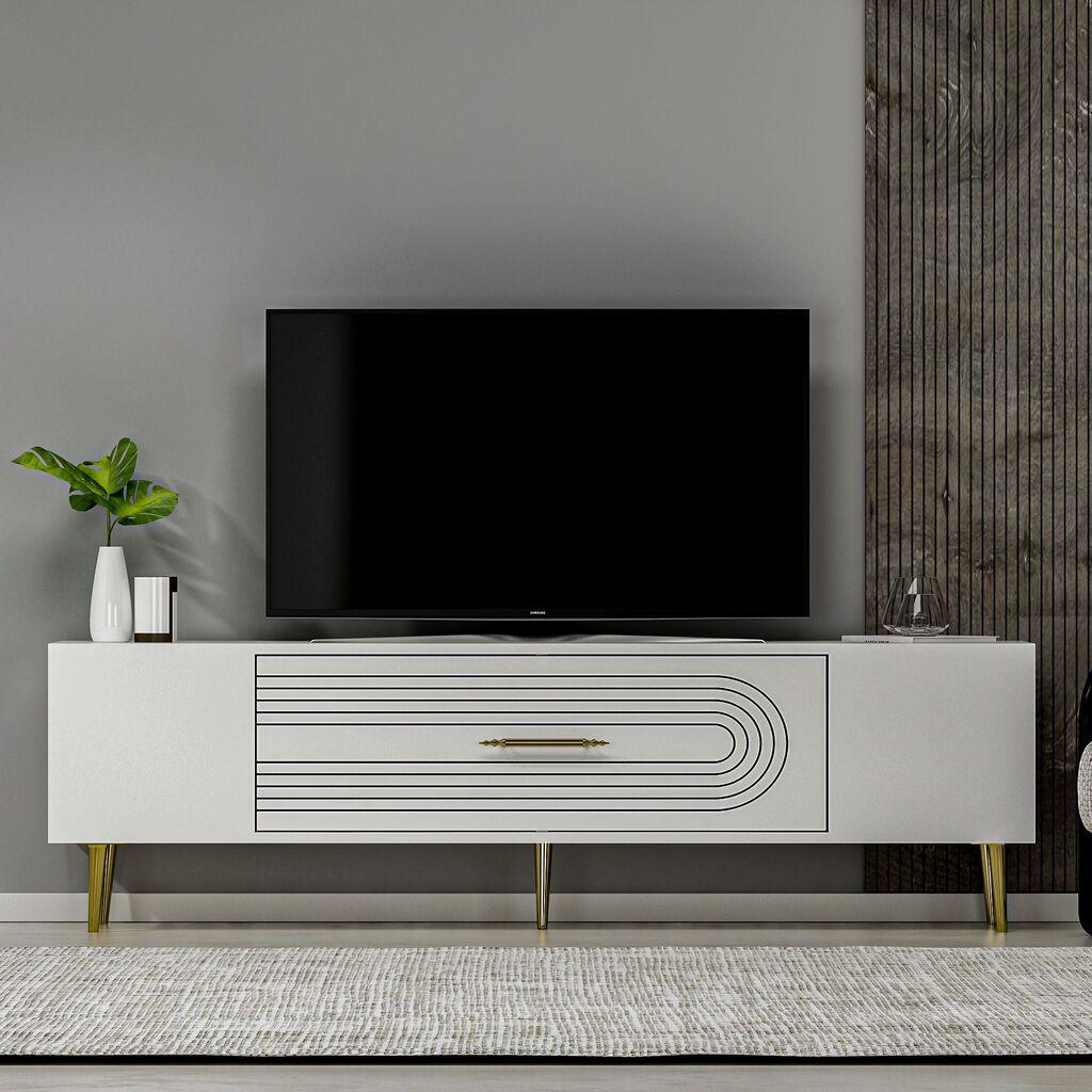 Hanah Home TV Komoda Dekol3, 150x48,2x29,6 cm, Belo-Zlatne boje