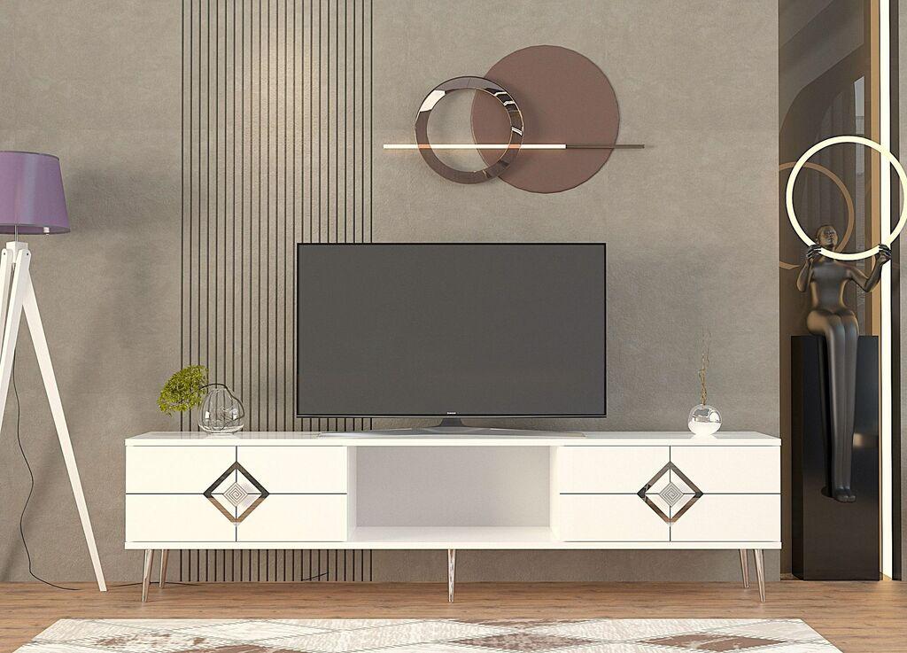 Hanah Home TV Komoda Robber, 150x40,6x29,6 cm, Belo-Srebrne boje