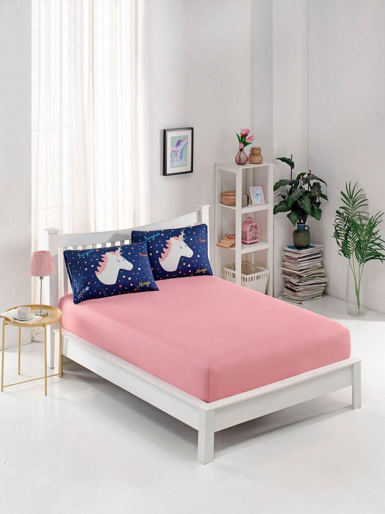 L'essentiel Maison Set čaršaf i 2 jastučenice Magic Unicorn, 160x200+20 cm, Teget-roze