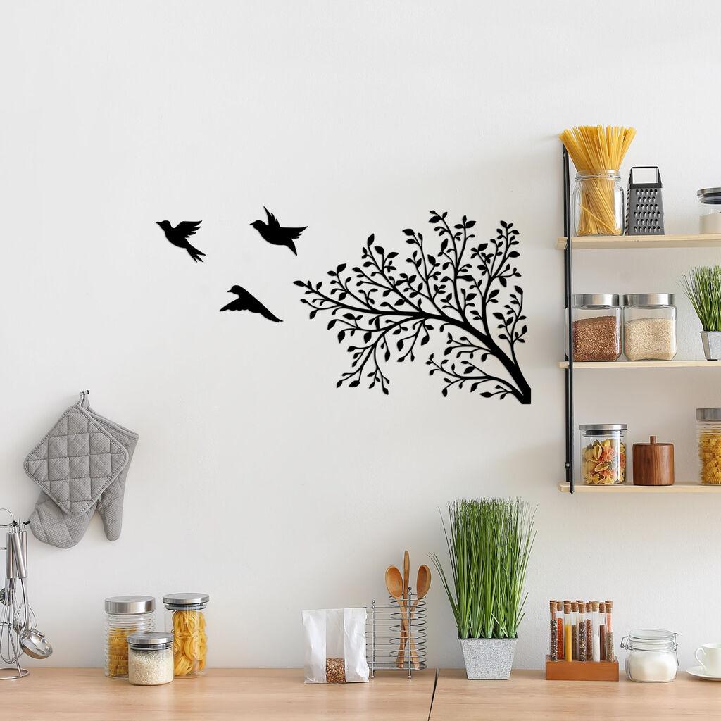 Wallity Zidna dekoracija Birds From The Branch-496, 37x70 cm, 1.5 mm, Crna