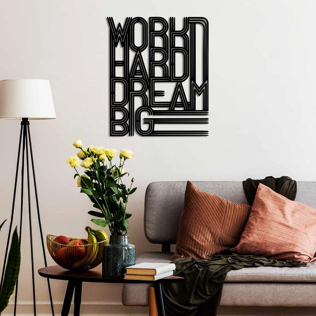 Wallity Zidna dekoracija Work Hard Dream Big 2, 46x55cm, Crna