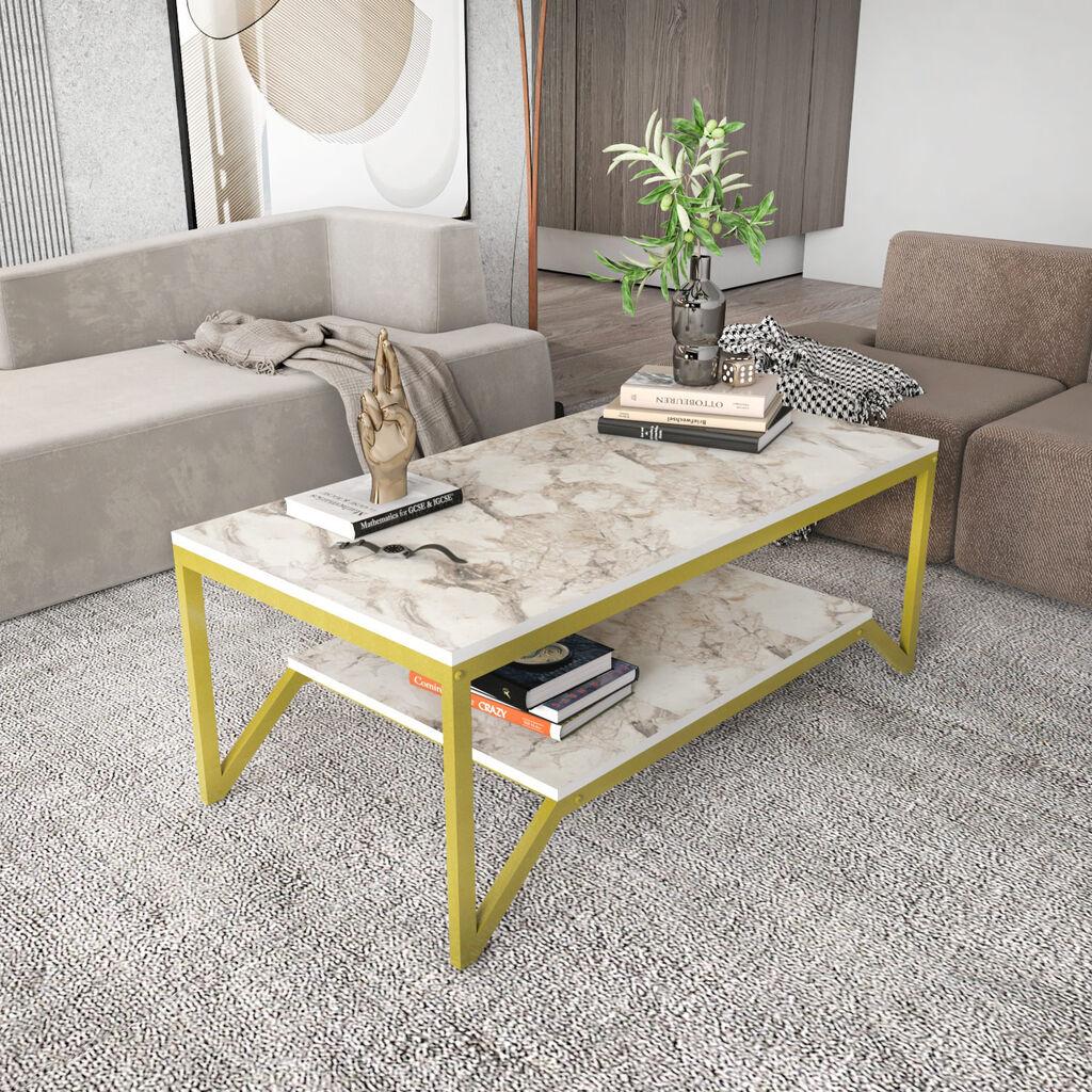Hanah Home Klub sto Flora, 120x45.8x60 cm, Bež-zlatne boje