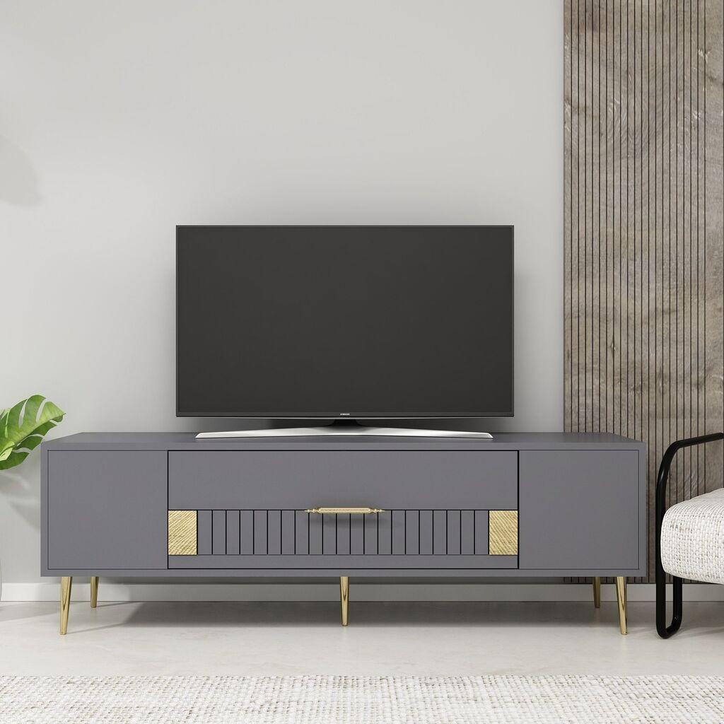 Hanah Home TV Komoda Dekolp4, 150x48,2x29,6 cm, Antracit-Zlatne boje
