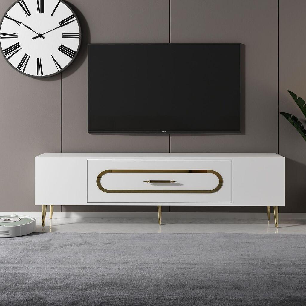Hanah Home TV Komoda Dekop3, 150x48,2x29,6 cm, Belo-Zlatne boje