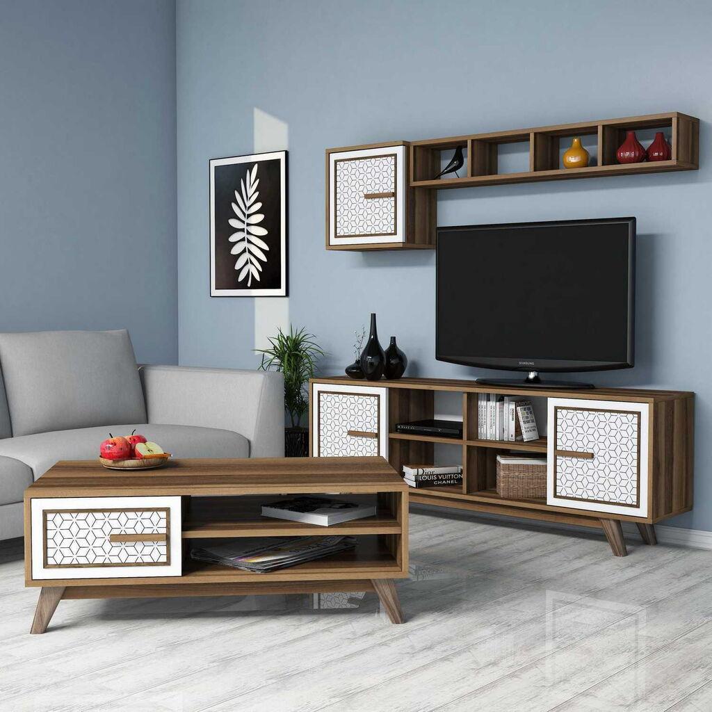 Hanah Home Set nameštaja za dnevnu sobu Ayla, 4 komada, Orah-beli