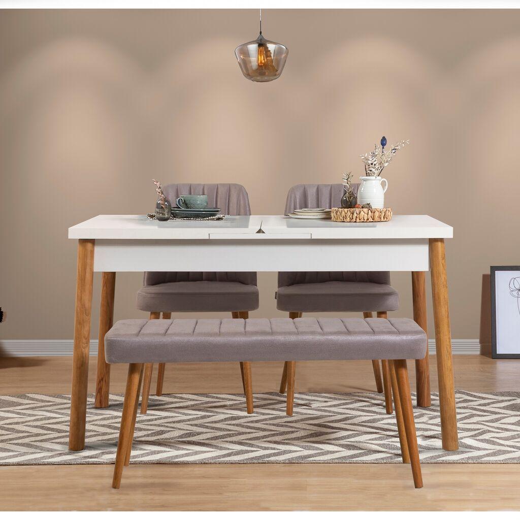Hanah Home Set Trpezarijski sto, 2 trpezarijske stolice i klupa Santiago White Atlantic, Sivi