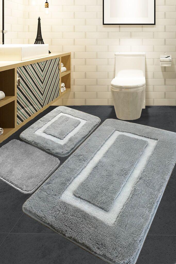L'essentiel Maison Set 3 prostirke za kupatilo Sivi