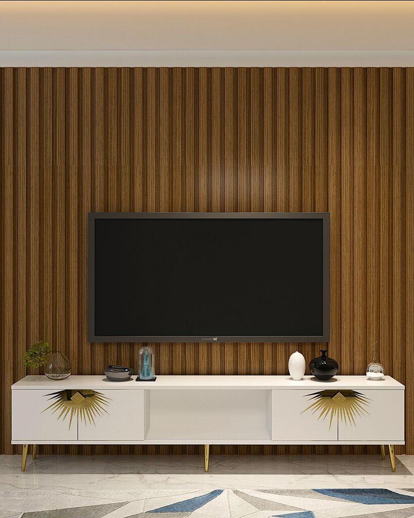 Hanah Home TV Komoda Nida, 150x40,6x29,6 cm, Belo-Zlatne boje