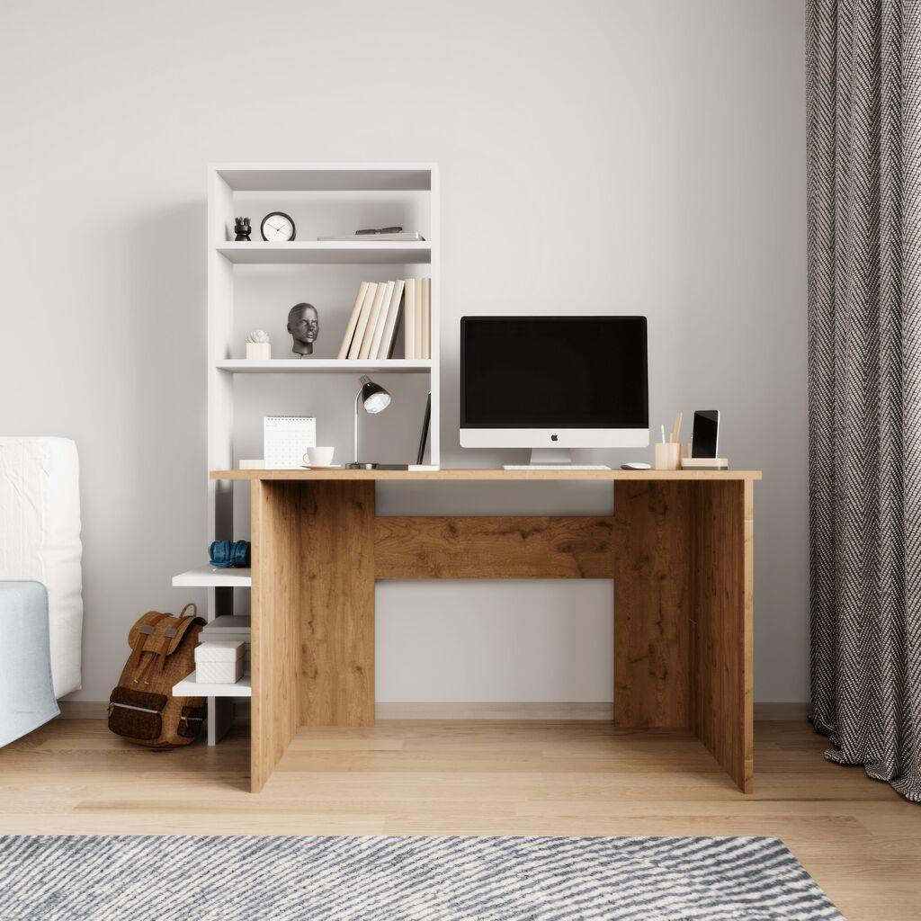 Hanah Home Set polica i radni sto Aden, Hrast-beli