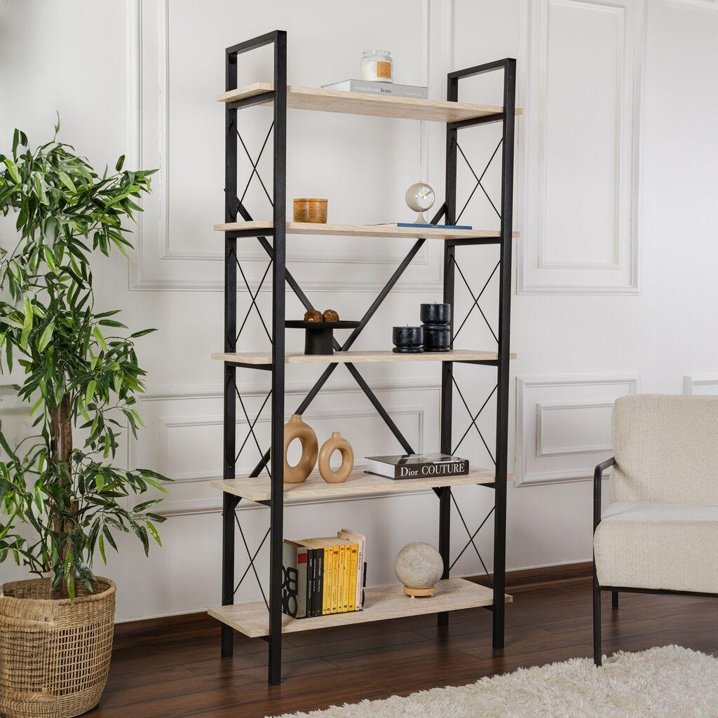 Nordure Polica za knjige Elysian, 90x180x33.5 cm, Krem