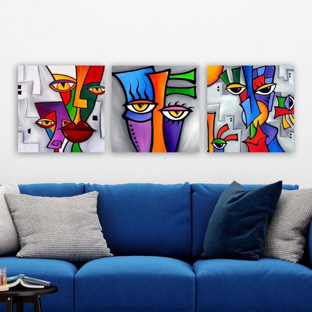 Wallity Dekorativna slika 3P5434755, 30x90 cm, 3 dela, Šarena